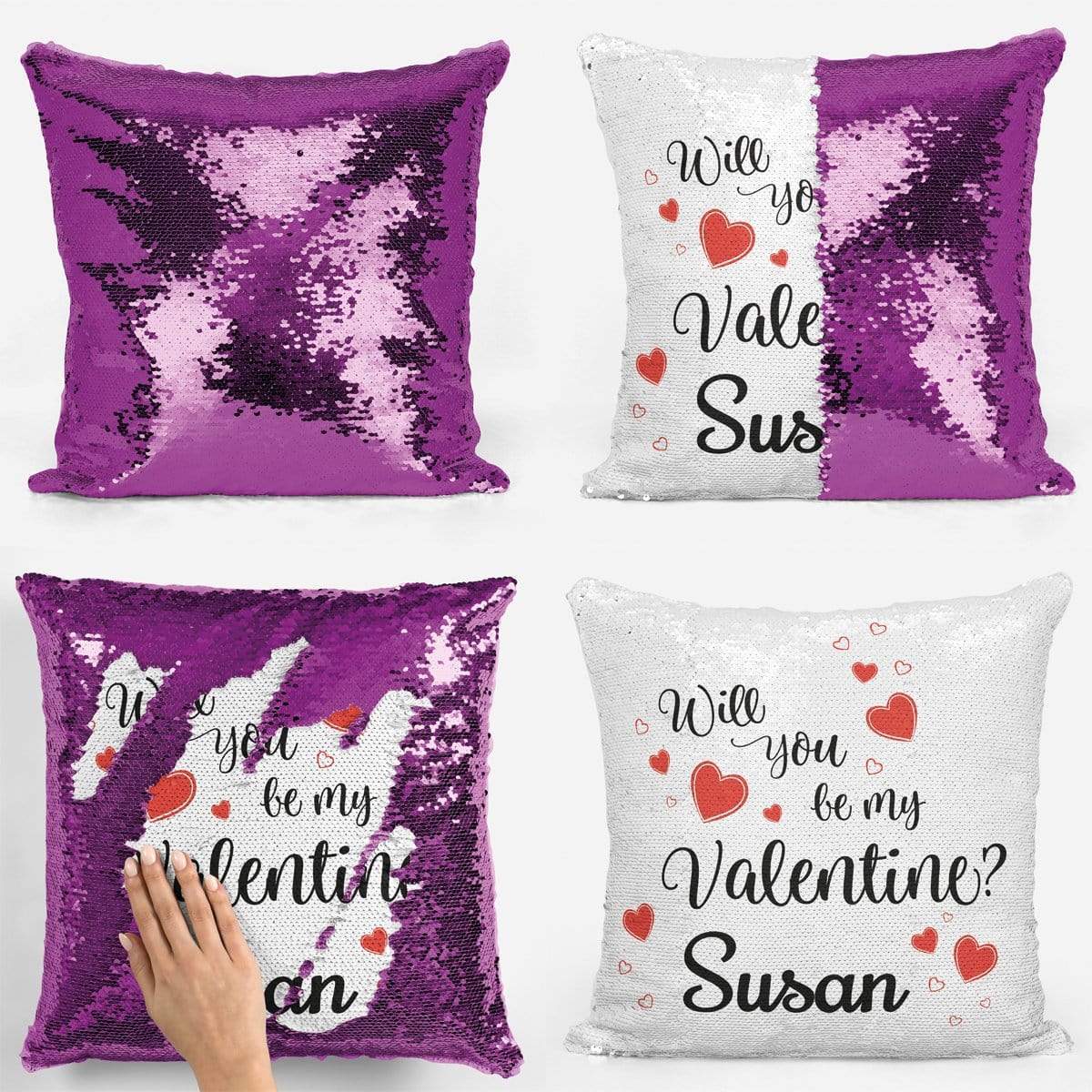Will You Be My Valentine Sequin Magic Personalised Cushion